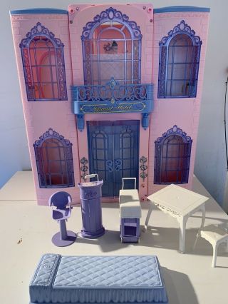 Vintage Barbie Grand Hotel Foldable Doll House With Concierge Desk,  Salon Chair