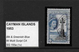 1953 Cayman Islands 4d Black & Greenish Blue Sg155a Vfu