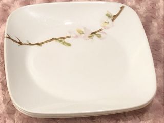 Set Of 3 Corning Corelle Vitrelle Cherry Blossom Square Salad Plates 9”