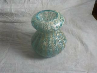 Frit Dugan Teal Gold Stripped Venetian Art Glass Vase 5 Inches Tall X 3 1/4 " Dia