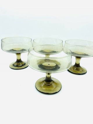 Set Of 4 Vintage Libbey Tawny Red Wine Glasses/goblets Smoke Brown Mcm Retro