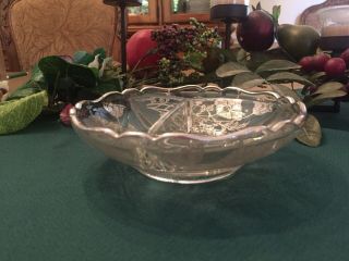 VINTAGE GLASS HAND PAINTED 3 Section CANDY Nut DISH w SILVER TRIM Scalloped Edge 3