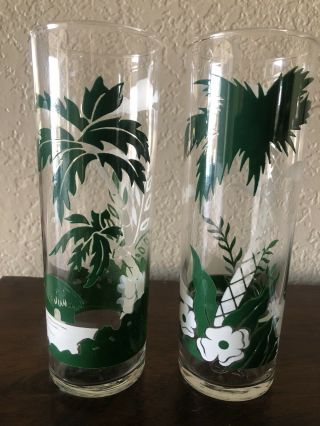 Vintage Libbey Glasses Set Of 2 Tom Collins Green Palm Trees Tropical Tall Glass