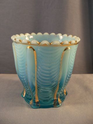 Northwood Blue Opalescent Glass Drapery Pattern Spooner Vase