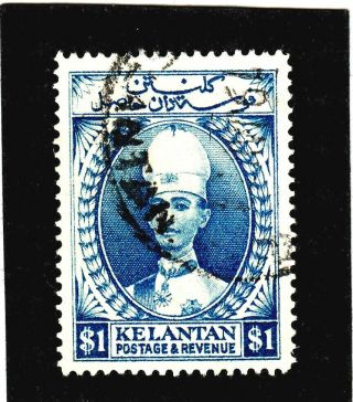 Malaya,  Kelantan,  1922 - 35,  $1 Blue,  Fine,  Wmk Script Ca