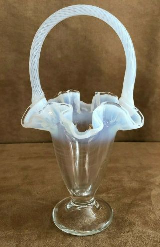 Fenton Opalescent White Basket Vase Vintage White 10 " Clear Glass Glassware