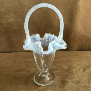 Fenton Opalescent white basket vase vintage white 10 