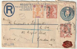 1924 Malta Size G Postal Stationery Registered Env Goldsmiths & Silversmiths Uk