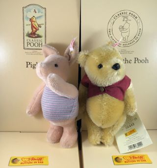 75th Anniversary Steiff Pooh Bear & Piglet Mohair With Tags And Boxes L.  E.
