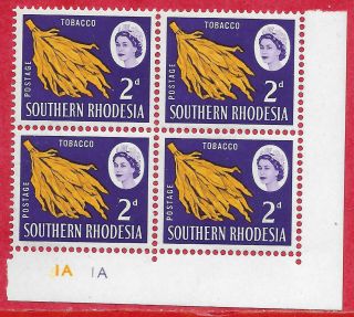 Southern Rhodesia 1964 2d Tobacco Corner Block Of 4 Plate 1a Sg 94 Mnh