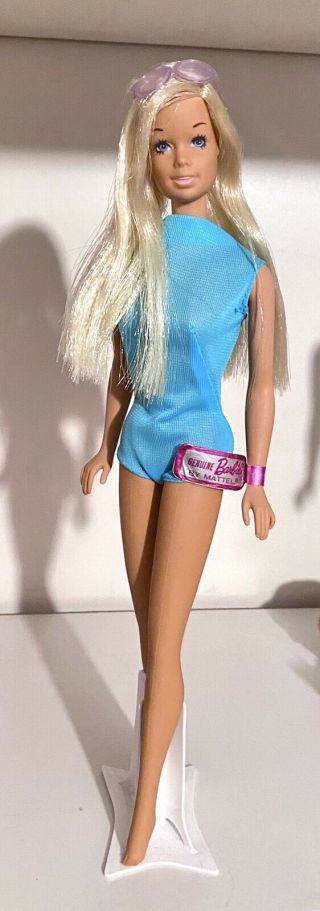 Vintage Mod 1970s Pale Blonde Twist N Turn TNT Malibu Barbie W/ Aqua Blue SS 2