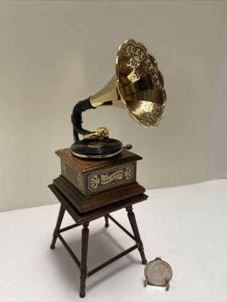 Vintage Bodo Hennig Gramophone Rare Find Plays Music Dollhouse Miniature 1:12