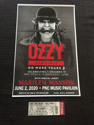 Ozzy Osbourne No More Tours 2 Poster 11”x 17” And Concert Ticket 2020