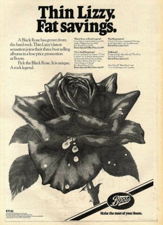 12/5/79pn19 Thin Lizzy ; A Black Rose Album At Boots Advert 15x11