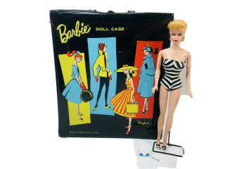 Vintage Barbie Blonde Ponytail 5 Mattel Pony Tail Doll Case Stand Sunglasses