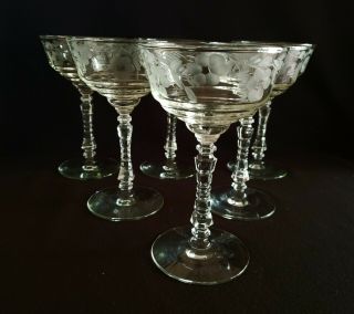 Set Of 6 Vintage Libbey Rock Sharpe 3005 - 4 Champagne Tall Sherbet Glasses