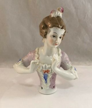 Large Antique Victorian German Porcelain Pincushion Half Doll Open Arms Away