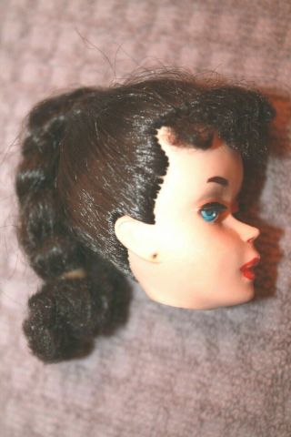 Vintage 3 Brunette FactoryBraid Ponytail Barbie Doll Head w/Original Face Paint 2