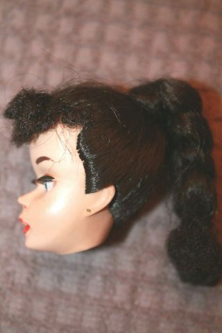 Vintage 3 Brunette FactoryBraid Ponytail Barbie Doll Head w/Original Face Paint 3