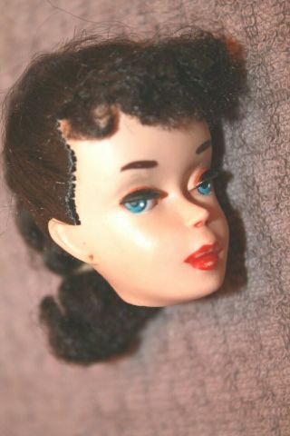 Vintage 3 Brunette FactoryBraid Ponytail Barbie Doll Head w/Original Face Paint 5