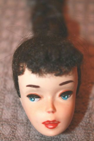 Vintage 3 Brunette FactoryBraid Ponytail Barbie Doll Head w/Original Face Paint 6