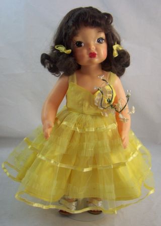 Vintage Terri Lee 16 " Brunette Doll Yellow Formal Ballerina Bridesmaid Dress