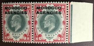 Morocco Agencies British 1907 1s Sg37 Marginal Pair Mh