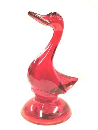 Vintage Ruby Red Viking Art Glass Duck,  Bird Figurine 5 " 1960s