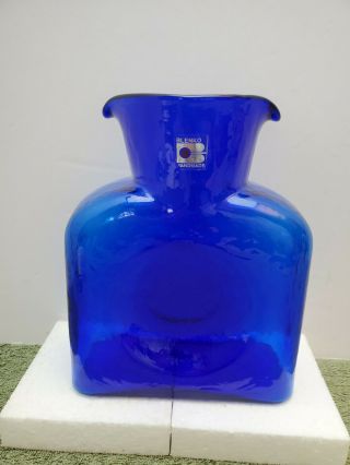 Vintage Blenko Glass Cobalt Blue Double Spout Bottle Pitcher Carafe Vase
