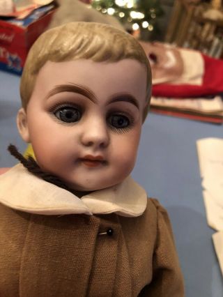 Antique German Bisque Boy Doll Molded Hair Blue Glass Eyes Kestner? 3