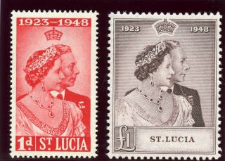 St Lucia 1948 Kgvi Silver Wedding Set Complete Mnh.  Sg 144 - 145.  Sc 129 - 130.