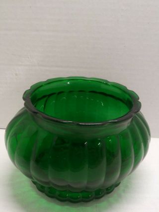 1950s Mid Century Emerald Green Planter Ribbed Oval Bowl Scalloped Edge Alr Co.