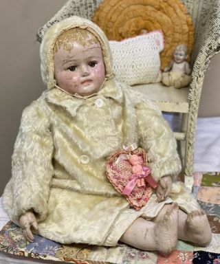 Antique Huge 28” Martha Chase Stockinette Cloth Oil Painted Child Doll