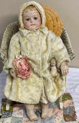 Antique Huge 28” Martha Chase Stockinette Cloth Oil Painted Child Doll 2