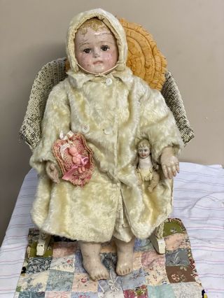 Antique Huge 28” Martha Chase Stockinette Cloth Oil Painted Child Doll 3