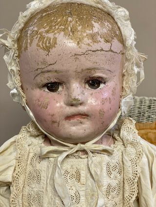 Antique Huge 28” Martha Chase Stockinette Cloth Oil Painted Child Doll 4