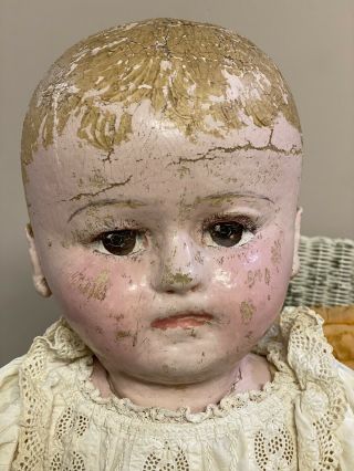 Antique Huge 28” Martha Chase Stockinette Cloth Oil Painted Child Doll 5