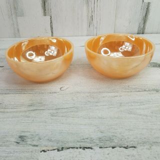 2 Vintage Fire King Oven Ware Peach Lustre Luster Cereal Bowls 5 Inch Diameter