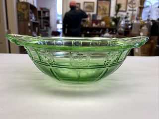 Vintage Jeanette Green Depression Glass Handled 11” Serving Bowl