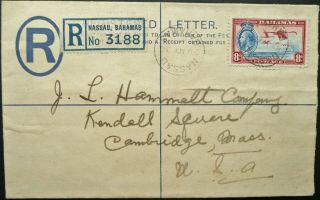 Bahamas 29 May 1936 Kgv Registered Letter From Nassau To Cambridge,  Usa - See