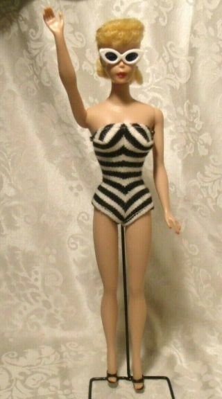 9 Mattel 1958 Barbie Doll Blonde Pony Tail,  Stand,  Roman Numeral