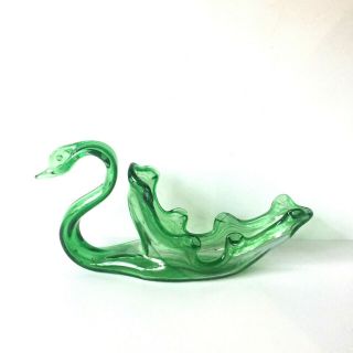 Mcm Mid Century Modern Vintage Hand Blown Green Glass Swan Dish