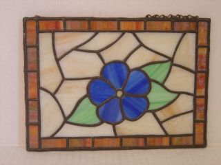 Vintage Hand Crafted Stained Glass Rectangular Floral Hanging Suncatcher