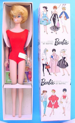 Stunning 1963 Platinum Blonde Bubble Cut Barbie N - Boxed W Wrist Tag