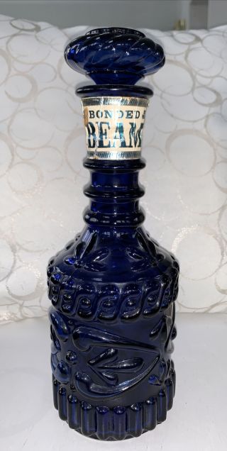 Vintage Cobalt Blue Glass Jim Beam Kentucky Derby Decanter W/ Stopper 11 " Empty
