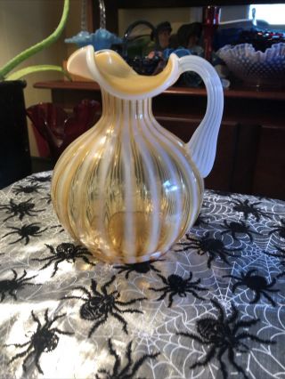 Fenton Glass Pitcher Cameo Opalescent Ribbed Optic