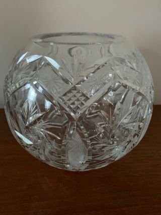 Stunning Vintage Large 7” Crystal Round Ball Fish Bowl Vase,  Flower Swirls