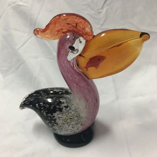 Murano Handmade Art Glass Pelican With Fish In Mouth