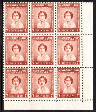 Newfoundland 1932 - 38 Sg226 7c.  Red - Brown Mnh Blk Of 9 Stamps