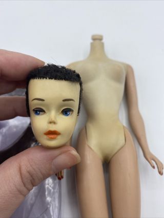 Vintage Solid TM 3 Brunette Ponytail Barbie Doll,  With Hair For Rerooting NR 3